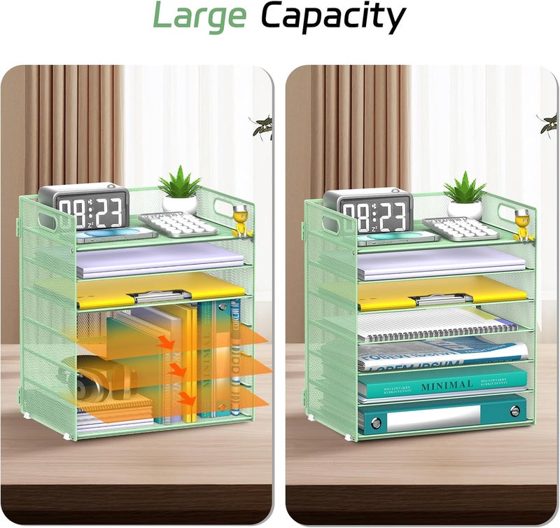ReePlan 7 Tier Paper Organizer - Mesh Desktop File Holder with Handles for Office School Desk, Black (Mint green) - Image 5